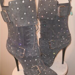 Giuseppe Zanotti Grey Suede Crystal Studded Ankle Boots Size 10 NWOB